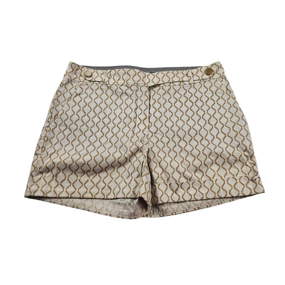 Meadow rue Anthropologie linen blend geometric window pane neutral EUC 6 shorts - Picture 1 of 10